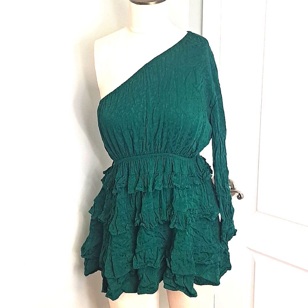 Skylar + Madison Teal Green One Shoulder Dress